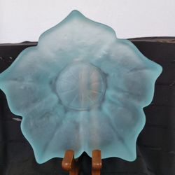 Vintage Viking Glass Frosted Blue Satin Glass 5 Point Lotus Bowl 6.5"