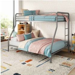 New Inbox Twin Over Full Bunk Bed Metal Gray Mattress Not Included 