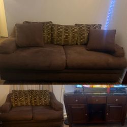 Sofa bed+TV stand, and a regular couch.