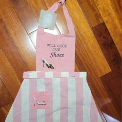 NEW Pink White Black Apron Embroidered Will Cook For Shoes - Lots and Lots of Shoes! Jabara Group