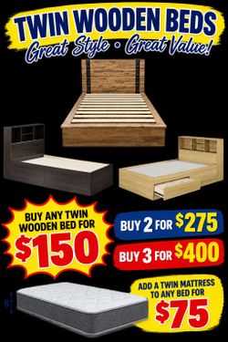 Wooden Twin Bedframes with Storage