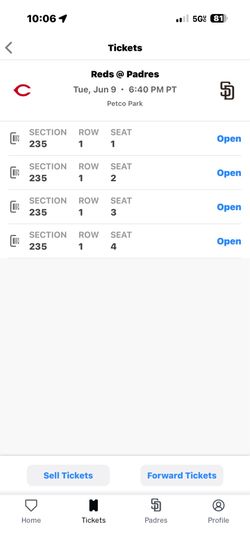 2 tickets Reds vs padres