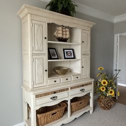 Offers Welcome - Must Go. Cream/white Bassett Hutch/Cabinet. Solid wood.