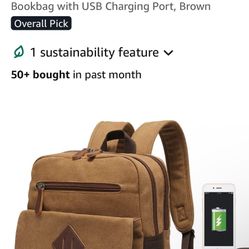 Brown vintage backpack with charging port