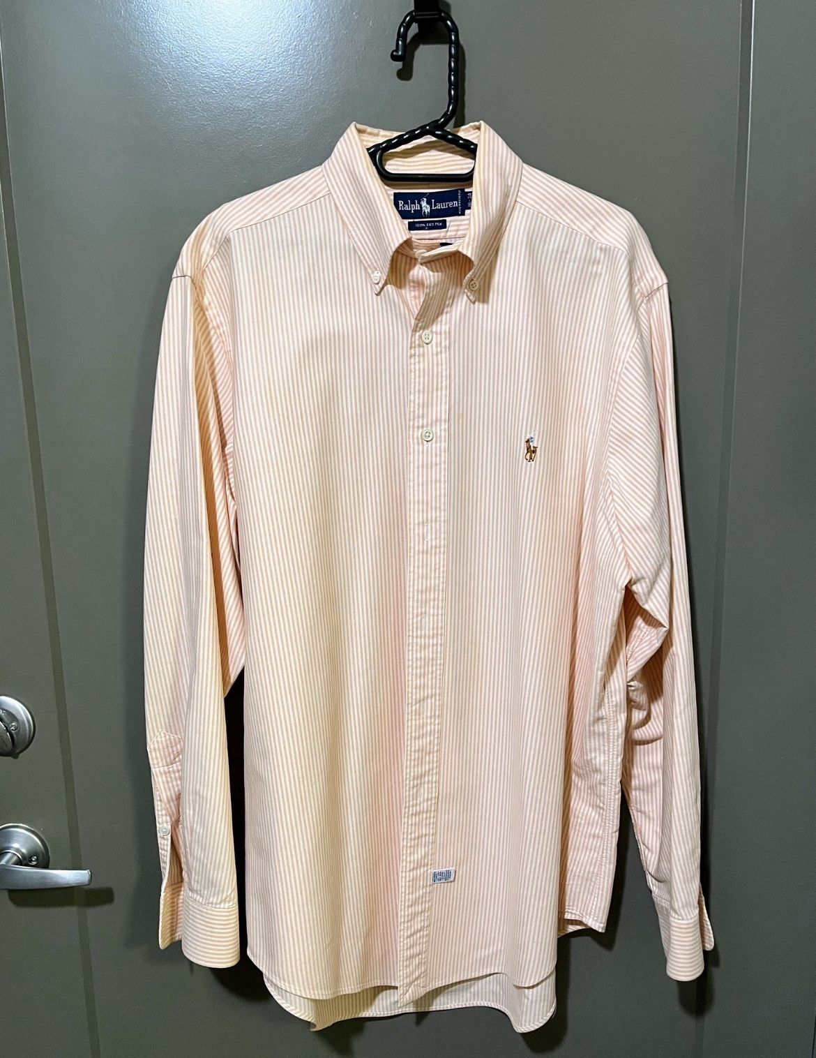 Men’s Large Orange and White Striped Long Sleeve Button Down Shirt By Ralph Lauren Size 16-34 (Pick up🛒 In Bellevue)*Check out my Other Posts 🎁