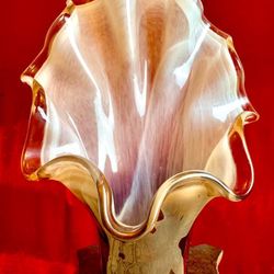 Gorgeous Italian Murano Art Fusion Glass vase Light Gold H18xW13xD7 inch Lbs 6.4 Famous Venetian Murano Glass Art Beautiful decorative fusion glass va
