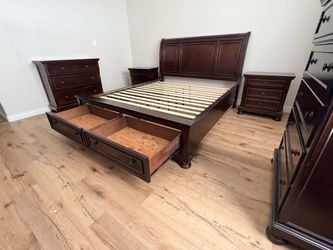 Brown wood Ashley furniture porter king bedroom set