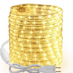 18ft Warm White Rope Lights, LED Rope Lights Waterproof, 120V Plugin White Christmas Light Connectable with Clear PVC Tube, Indoor/Outdoor Decorative 