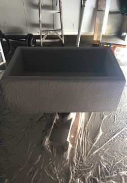 Farmhouse concrete sink just finished smooth coat mission finish can't keep up maybe prices too low