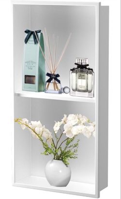 (Brand New in Box)  Homevacious 12"×24" Stainless Steel Shower Niche No Tile Needed White Double Shelves Bathroom Shelf Rimless Recessed Wall Niche fo