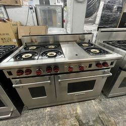 Wolf 48” Gas Freestanding Range In Stainless Steel Heavy Duty Used 