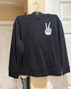 Black Skeleton Peace Sign Pullover Hoodie
