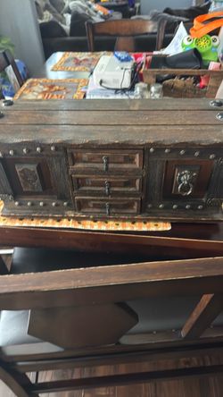 Vintage Wooden Jewelry Box with Drawers