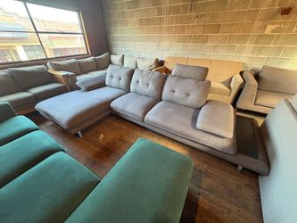 Modern Modular Sectional – Charcoal & Emerald Tones, Adjustable Lounge Comfort “WE DELIVER”