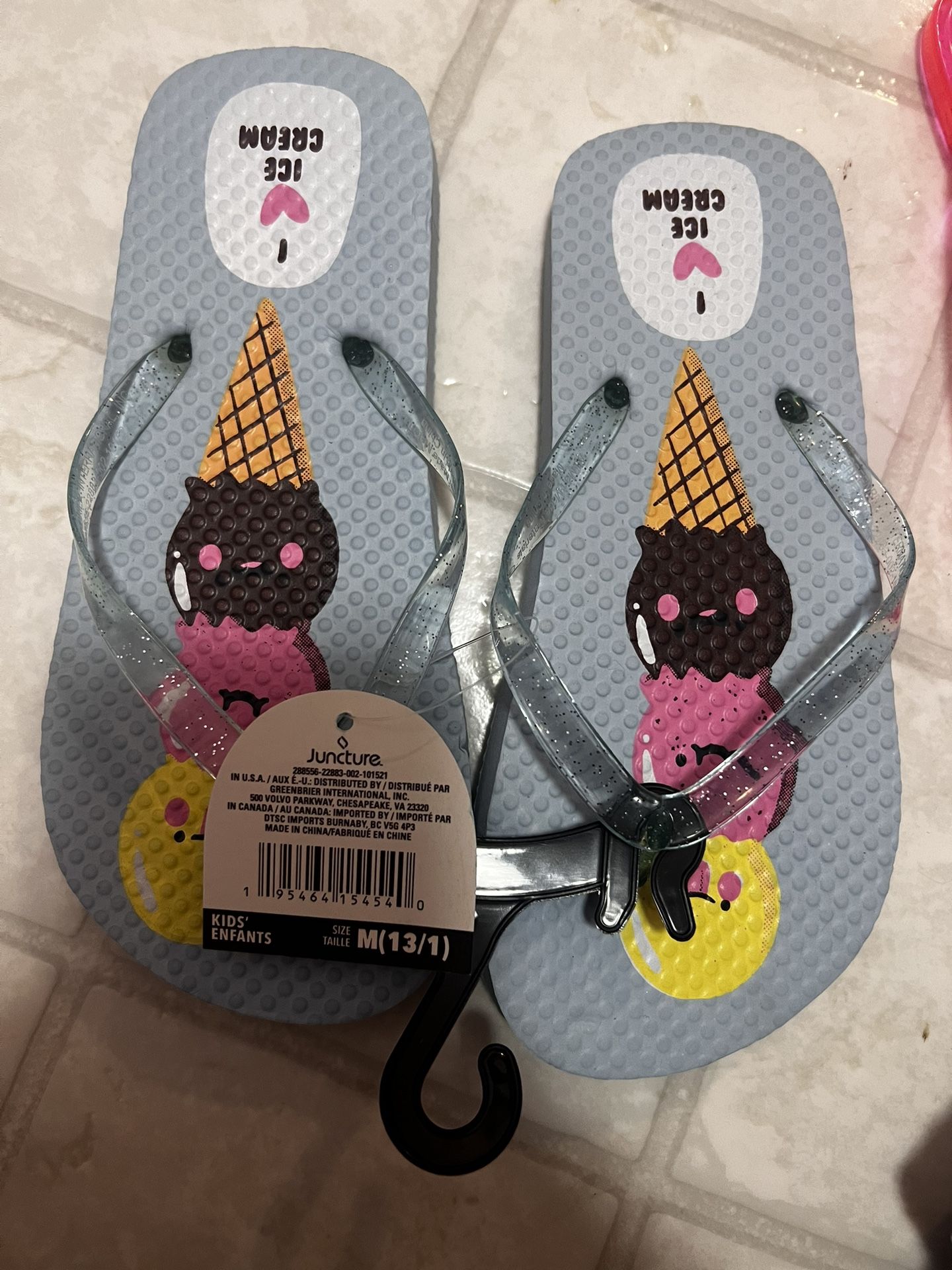 Girl’s ice cream flip flop sandals. New! Size 13/1