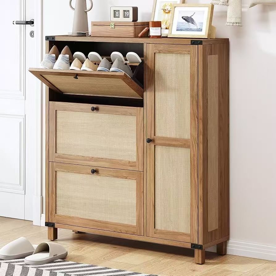 42.5 Inch Shoe Storage Cabinet with 3 Folding Drawers
