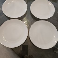 4PC. White China Trimmed Platinum Dessert Plates From Germany 
