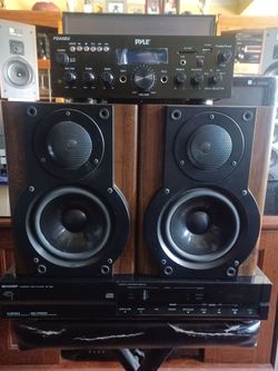 200 WATTS PYLE BLUETOOTH RECEIVER,  SHARP CD PLAYER,  AIWA WIRED BOOKSHELF SPEAKERS WITH DAYTON SUB-100 POWERED SUBWOOFER $500 FINAL PRICE