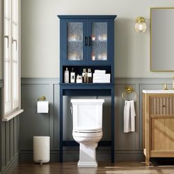 Over The Toilet Storage Cabinet, Over Toilet Storage Bathroom Cabinet with Glass Door and Adjustable Shelf, Above The Toilet Cabinet Behind Toilet Bat
