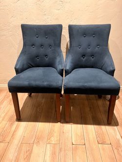 Set of 2 Blue Tufted Upholstered Dining Chairs