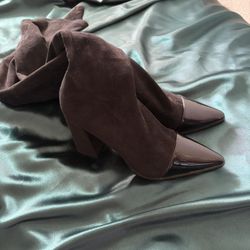 Pretty Little Thing Black Block Heel Faux Suede Thigh High Sock 