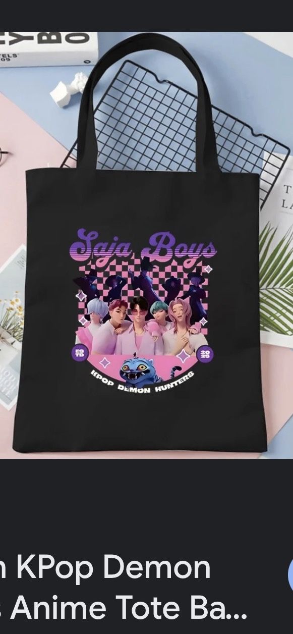 16 IN Kpop Demon Hunt-ers Canvas Tote Bags Shoulder Bag Handbag,with Long Shoulder Strap for Travel Shopping,Foldable Heavy Duty Washable,Reusable Gro