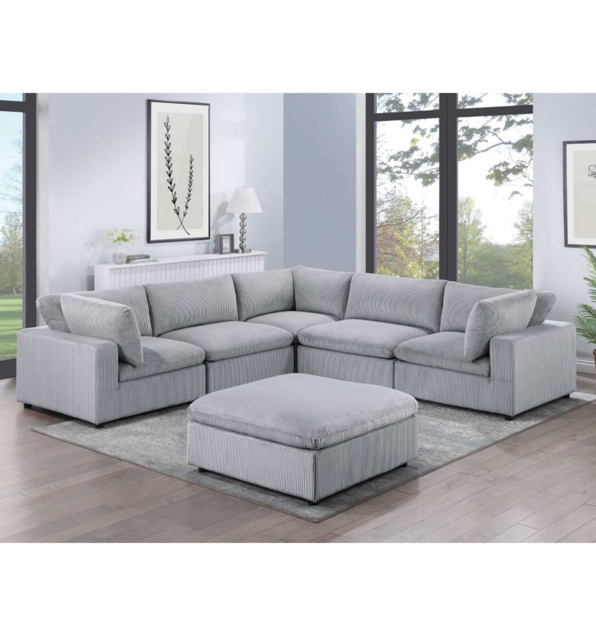 6 Piece Modular Sectional Extra Large Series Light Grey Corduroy Very Comfortable And Will Fit The Entire Family Brand New In Box Firm Price $1,199,All Products : American Fashion Style Bags On Sale