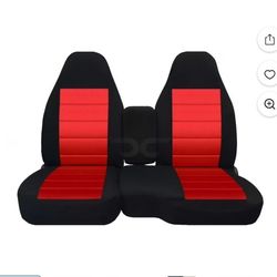 T58-Designcovers Fits 2004-2012 Chevy Colorado/GMC Canyon Velour Truck Seat Covers(Front 60/40 Split Bench)Opening Console:Black and Red