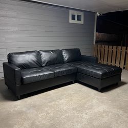 Black pleather Sectional L shape sofa/couch 🛋️ (free delivery 🚚)