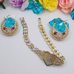 Virgin Mary Set  Gold-plated  3-colors 18k Earrings Bracelet 