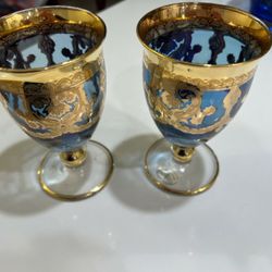 Vintage Glass Blue And Gold Cup