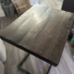 Dark Brown Solid Wood C-Table With Black Aluminum Legs