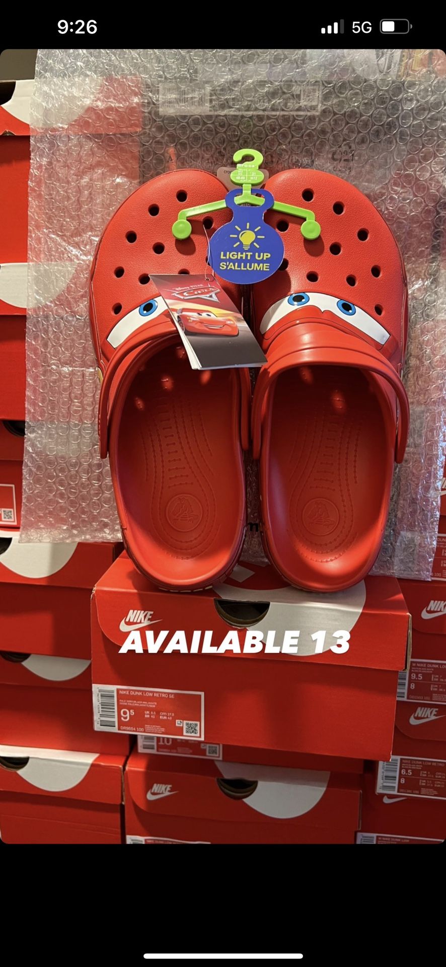NEW CROCS CLASSIC CLOG LIGHTING MCQUEEN SIZE 13 LIMITED