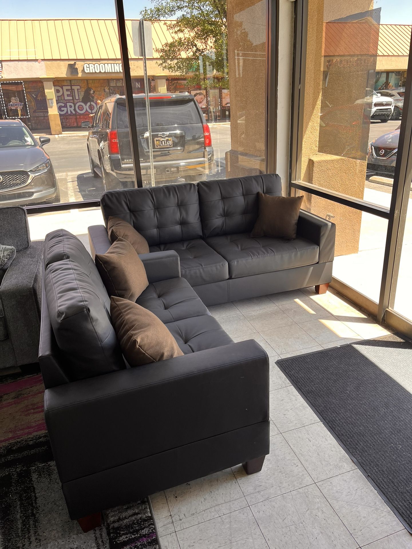Sofa Set Black Color Imitation Leather
