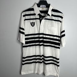 Vintage 90s Oakland Raiders Polo Shirt Mens Large White NFL Pro Line