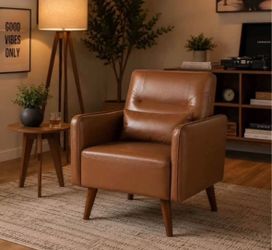 Modern Brown Faux Leather Accent Chair ā Mid Century Lounge Armchair