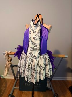 Dance Costume | purple music notes black sequins feathers marabou bustle skirt jazz tap competition