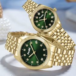 *SALE* Couples  Man and Woman Watches Green Cz Face 