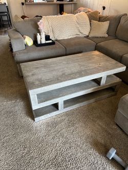 Large Rustic Gray Coffee Table with Double-Tier Storage