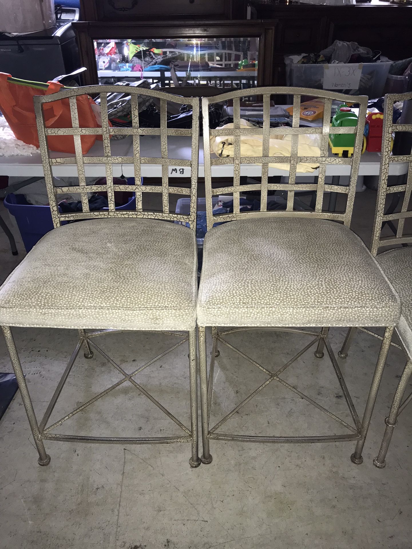 Shaver Howard Woven Metal Crackle Finish Counter Height Bar Stools Pair