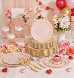 150 Pcs Set,Serves 30,Pink/Gold