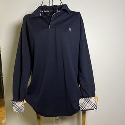Burberrry mens blue navy polo shirt long sleeve casual size large