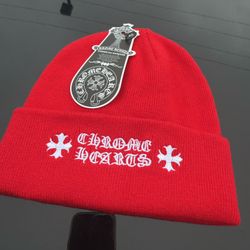 Red Chrome Heart Beanie