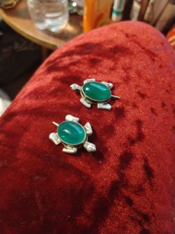 Turtle Cufflinks with Green Stone
