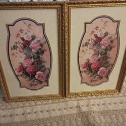 VTG Vintage D. Giacomo Pink & Red Roses Prints Framed Homco 