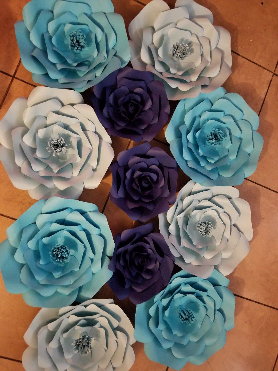 Royal And Baby Blue Paper Flowers 