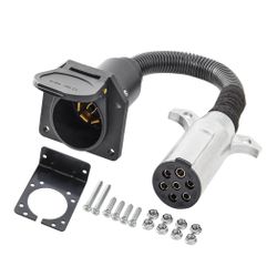 Oyviny 7 Pin Round to 7 Pin RV Trailer Adapter with Mounting Bracket + 7 Way Round Pin Trailer Plug with Extension Spring