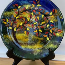 Autumn Tree Fused Glass Plate,  Studio Art Glass
