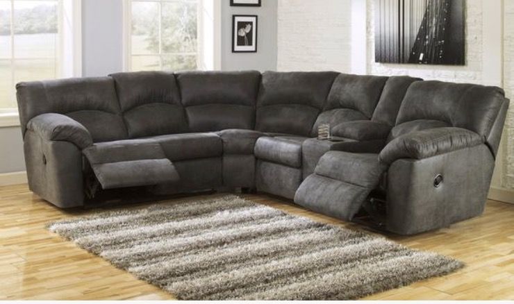 New Reclining Grey Sectional! Great couch and loveseat savings available!