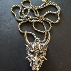 GOTHIC DEVIL HEAD PENDANT WITH CHAIN. STAINLESS STEEL.  24" CHAIN.